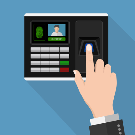 Flash Design style Human hand holding Smartphone with Choice symbol on screen  ,vector design Element illustration isolate on blue backgroundのイラスト素材