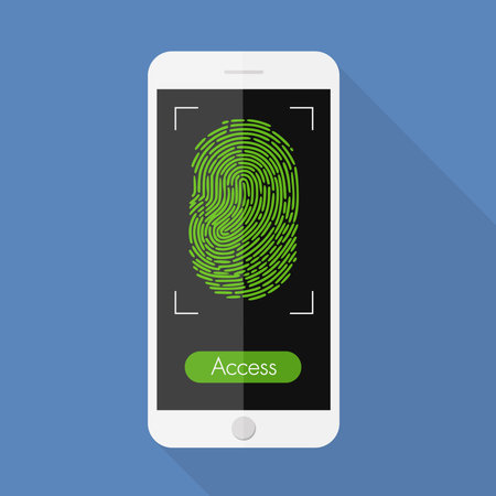 Flat Design style the Smartphone with fingerprint app on screen  the concept is access to smart phone by fingerprintのイラスト素材