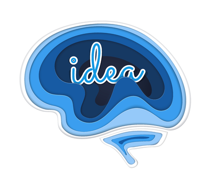 paper art in brain shaped with text calligraphy idea, vector design element illustrationのイラスト素材
