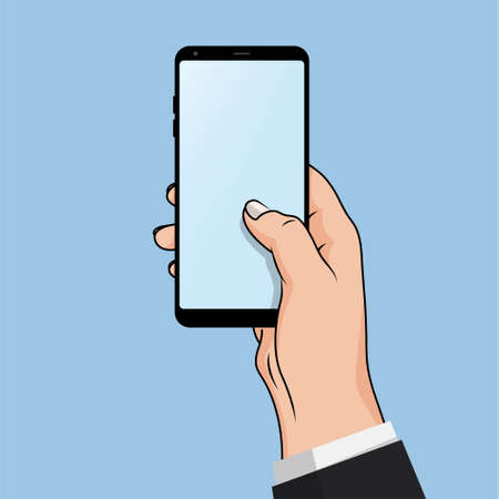 Flash Design style hand holding the smartphone with Blank on screen ,vector design Element illustrationのイラスト素材