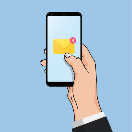 Flat Design style hand holding the smartphone with e-mail application on screen ,vector design Elementのイラスト素材