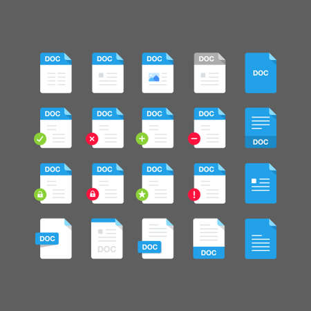 Flat design with DOC files icon set ,symbol set, vector design element illustrationのイラスト素材