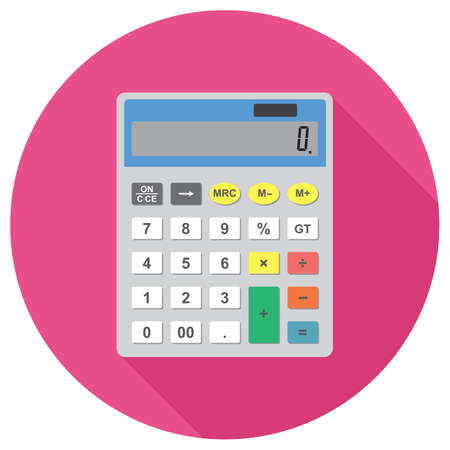 A calculator vector icon isolated on plain circular  background.のイラスト素材