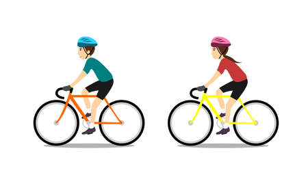 man and girl riding bike isolated on white background in flat styleのイラスト素材