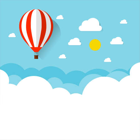 Balloon and cloud in the blue sky with flat design vector design element and illustration.のイラスト素材