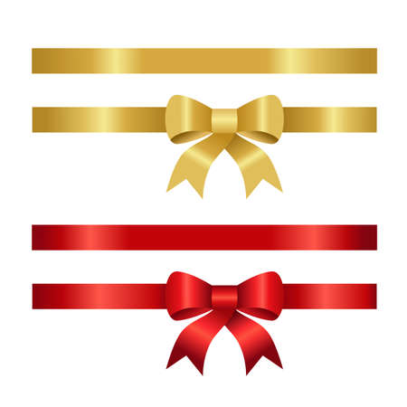 ribbon bow gold and red on white background. vector decorative design elements.のイラスト素材