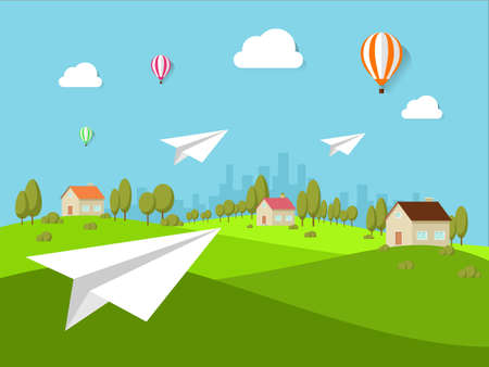 Cute rural landscape tree flat style vector, illustration.のイラスト素材