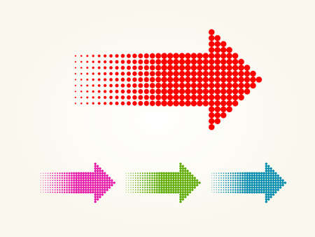 dotted arrows. Halftone effect vector templates illustration.のイラスト素材