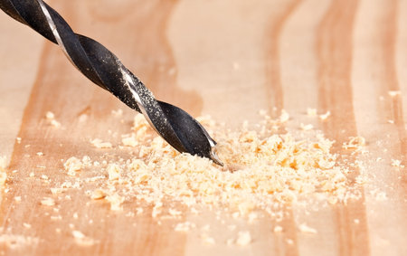 Hole in wood after using a electric drillの写真素材