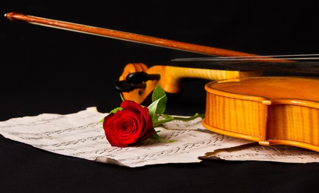 Violin sheet music and rose black composition still life musicの写真素材