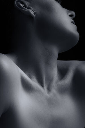Body scape of woman neck and hand with emotion artistic conversionの写真素材