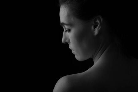 Body scape of woman neck and hand with emotion artistic conversionの写真素材