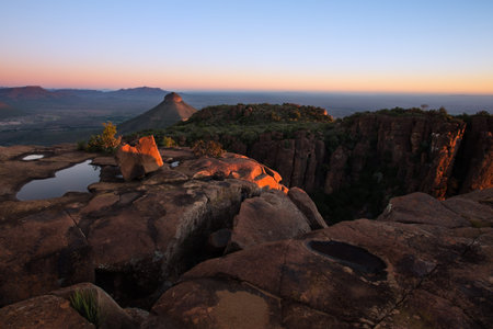 Valley of Desolation in Camdeboo National Park near Graaff-Reinet landscape with rocks and sunset