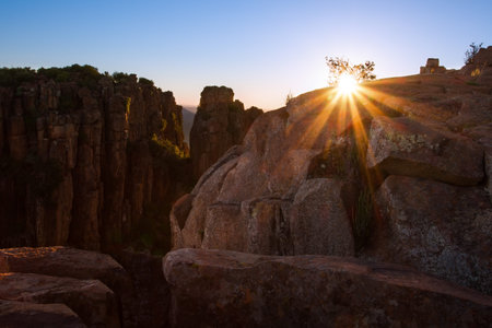 Valley of Desolation in Camdeboo National Park near Graaff-Reinet landscape with rocks and sunset