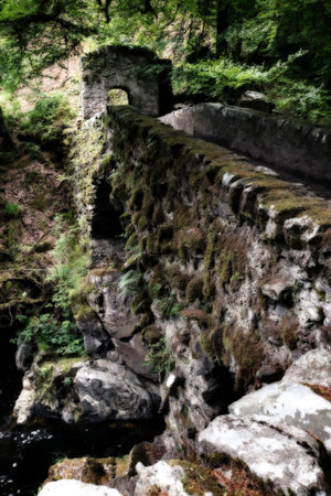 The Hermitage Bridge in Perthshire Scotland with moss in artistic conversion