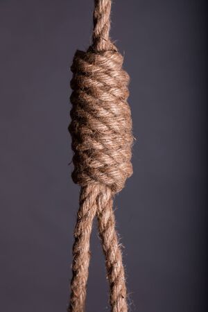 Close-up of a hang noose rope on a grey background in studioの写真素材