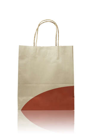Brown paper bag on reflect floor and white backgroundの写真素材