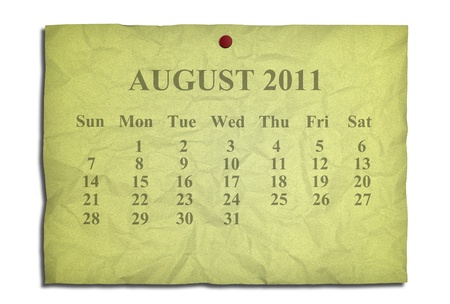 Calendar august 2011 on old Crumpled paperの写真素材