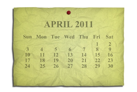Calendar april 2011 on old Crumpled paperの写真素材