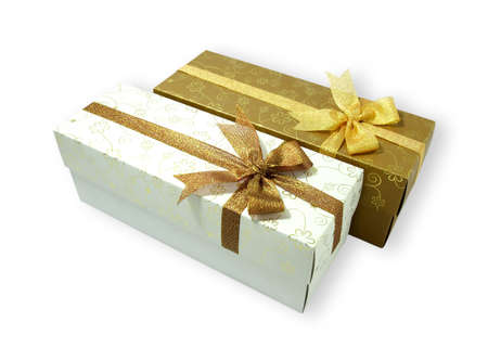 Gift box with ribbon on white background の写真素材