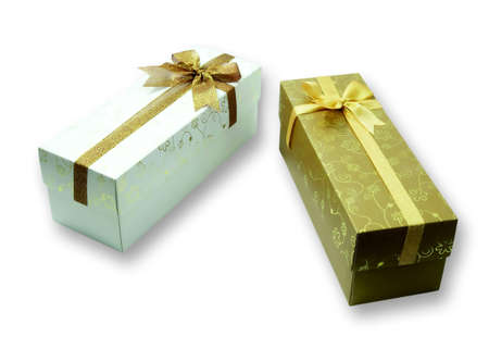 Gift box with ribbon on white background の写真素材