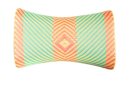 Wicker woven pillow isolated on white , thai Wicker woven pillow の写真素材