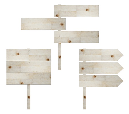 wooden signboard isolated on white , road sign の写真素材