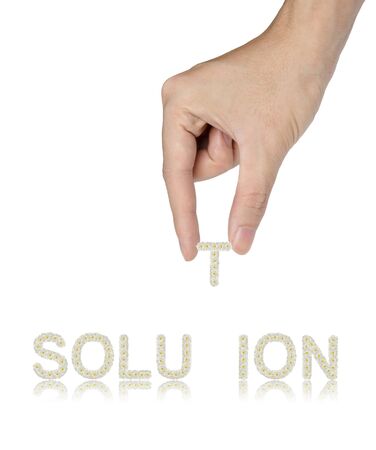Hand and word made from Frangipani flowers Solution, business concept, isolatedの写真素材