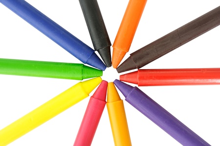 Wax crayons on white backgroundの写真素材