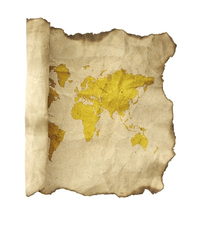 ancient scroll map, isolated on a white backgroundの写真素材