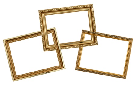 Gold frame on white backgroundの写真素材
