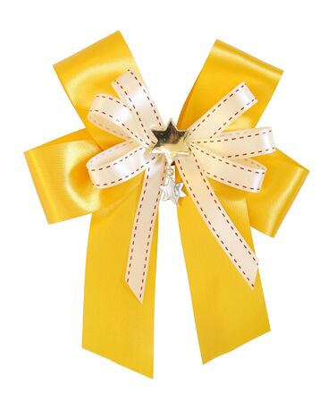 Orange ribbon and bow Isolated on white backgroundの写真素材