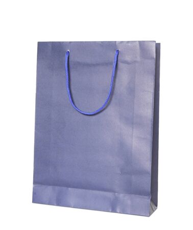 blue shopping bag isolated on white backgroundの写真素材