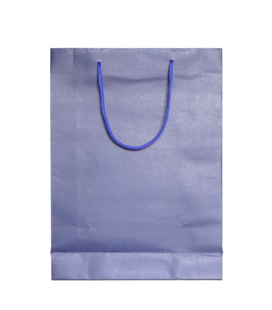 blue shopping bag isolated on white backgroundの写真素材