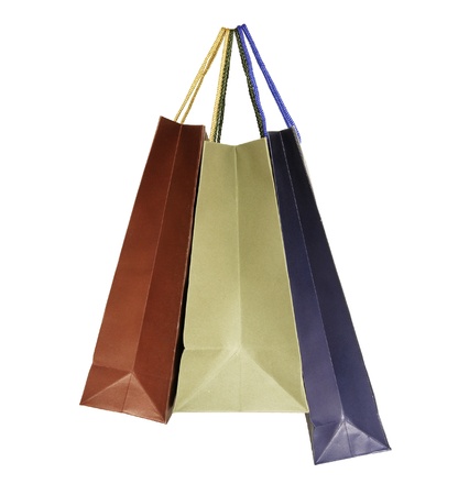 Colorful shopping bags isolated on white backgroundの写真素材