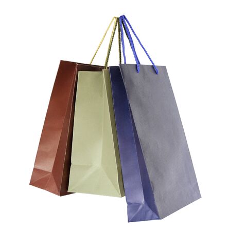 Colorful shopping bags isolated on white backgroundの写真素材