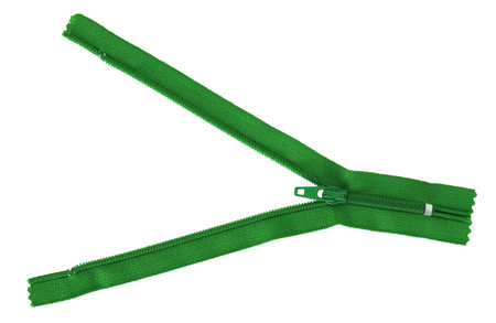 green zipper isolated on whiteの写真素材