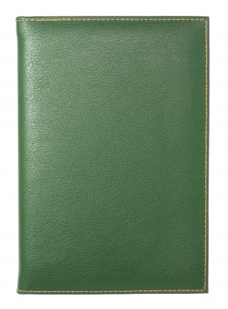 green leather notebook isolated on white の写真素材