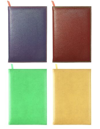 set of leather notebook isolated on white の写真素材
