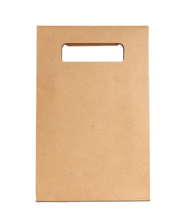Brown paper bag isolated on white with clipping pathの写真素材