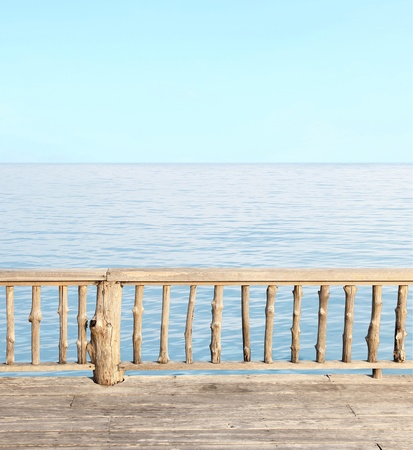 terrace view with blue sea and clear skyの写真素材