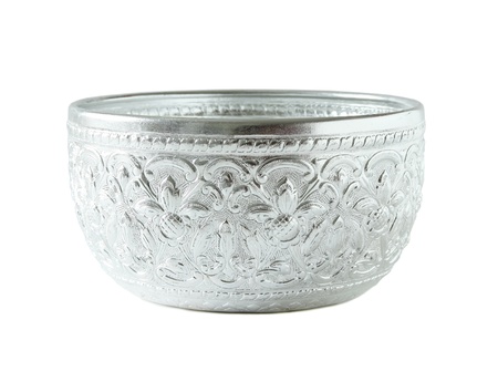 silver bowl isolated on white backgroundの写真素材