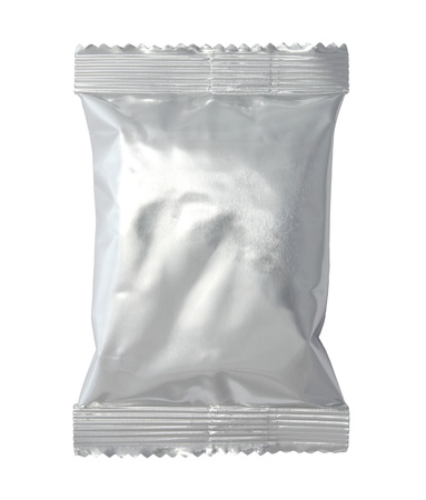 Foil package bag isolated on white with clipping pathの写真素材