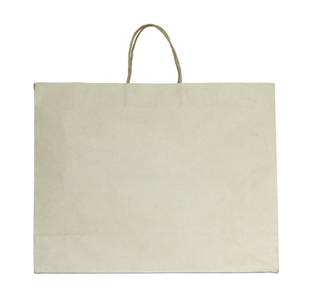 Brown paper bag isolated on white with clipping pathの写真素材