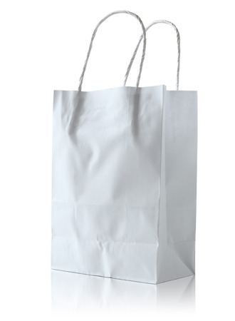 white paper bag isolated on white backgroundの写真素材