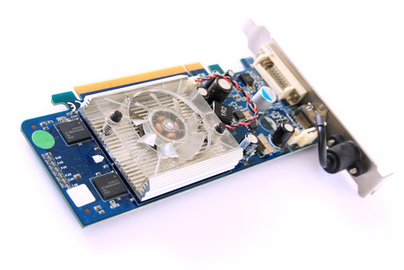 computer graphics card on a white backgroundの写真素材