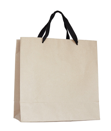 Brown paper bag isolated on white with clipping pathの写真素材