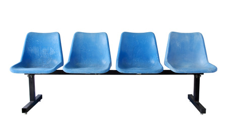 blue plastic chairs isolated on whiteの写真素材
