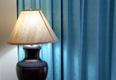 table lamp on bedroom の写真素材