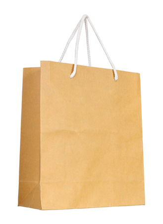 Brown paper bag isolated on white の写真素材